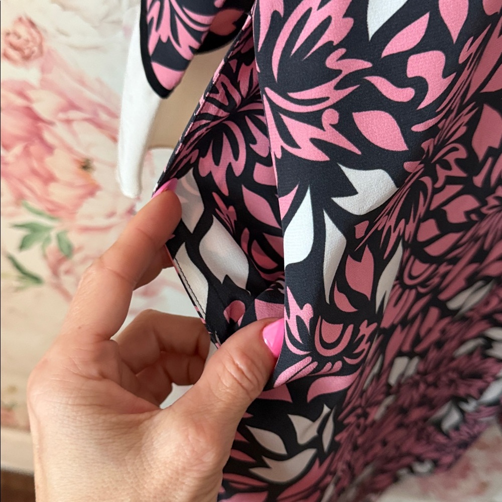 DOROTHEE SCHUMACHER Pink Black White Floral SILK Shift Dress size 2 - Picture 9 of 9